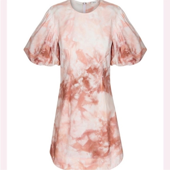 A.L.C. Jess Tie Dye Mini Dress Puff Sleeves Size 0 Pink - Picture 2 of 5
